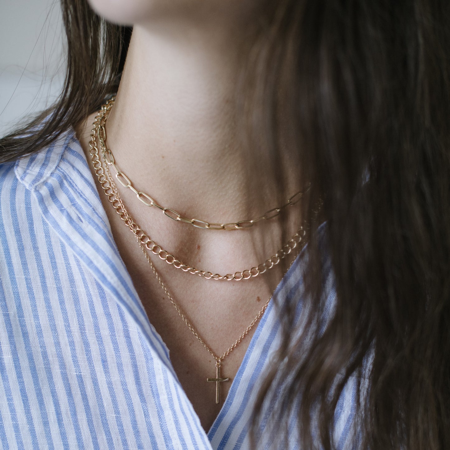 Gold-plated 3-piece necklace: